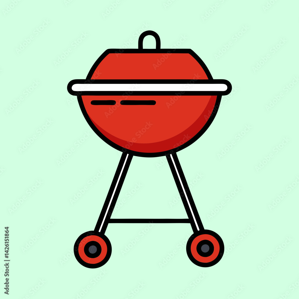 Cartoon depiction of a classic kettle barbecue grill, perfect for summer Cartoon depiction of a classic kettle barbecue grill, perfect for summer