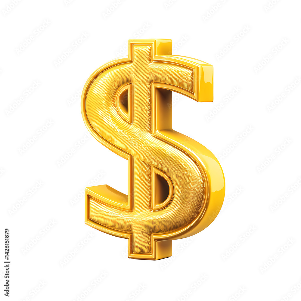 Three Dimensional Golden Dollar Sign with Textured Surface on Transparent Background Three Dimensional Golden Dollar Sign with Textured Surface on Transparent Background
