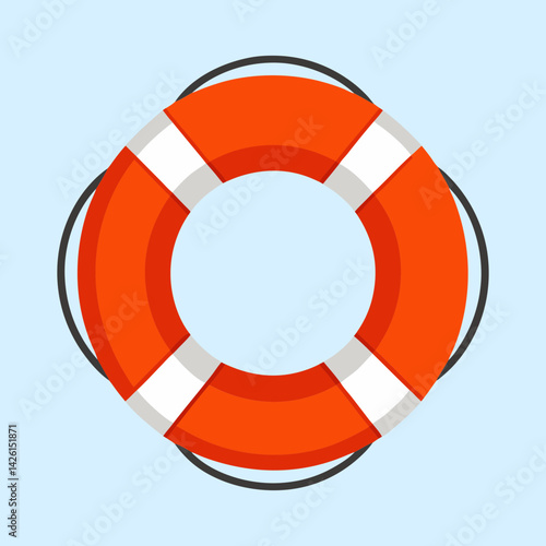 Cartoon illustration of a life preserver floating on a light blue background