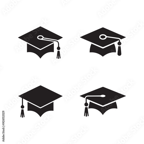 black graduation cap vector set modern stylish silhouette icons on white background