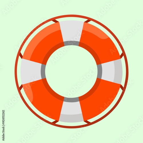Graphic representation of an orange and white life preserver on light green background
