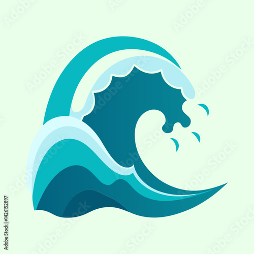 Stylized Blue Wave Illustration with Seafoam and Simple Design Elements