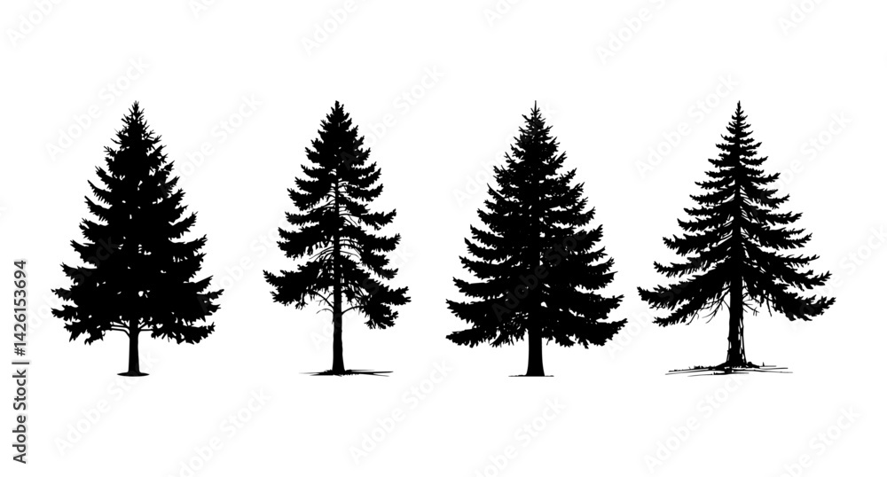 Fototapeta premium Pine tree silhouette collection of isolated evergreen trees for nature design forest art and decoration