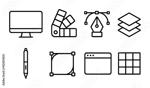 Graphic design tools icon set: linear style collection
