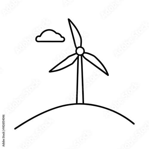 doodle icon of a wind turbine on a hill