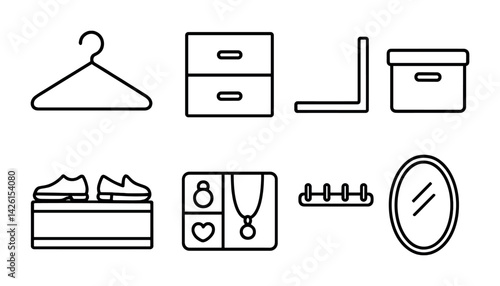Home storage icons set: linear style for efficient organization