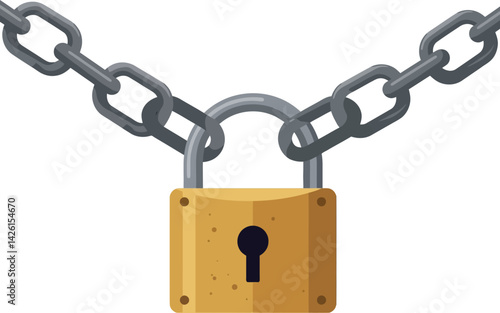 Padlock with grey chain security symbol in simple vector illustration design 