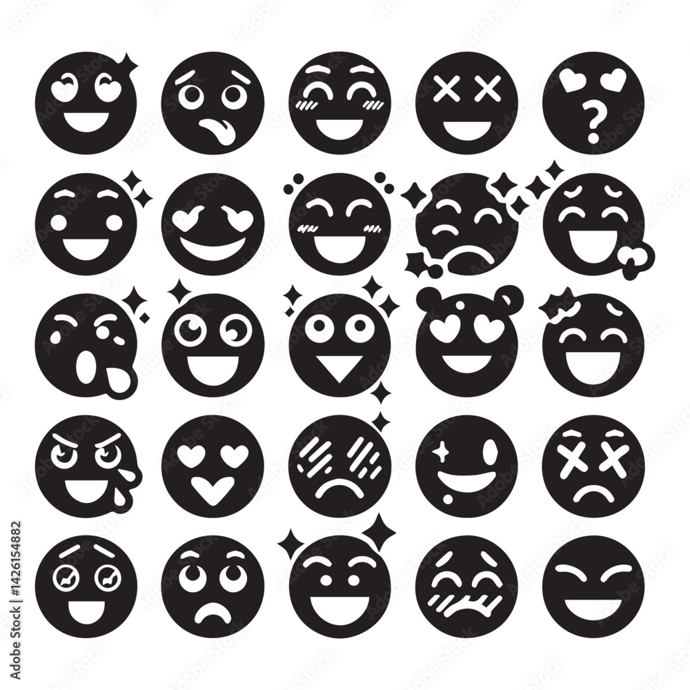 create emoji Silhouette Vector with white background create emoji Silhouette Vector with white background