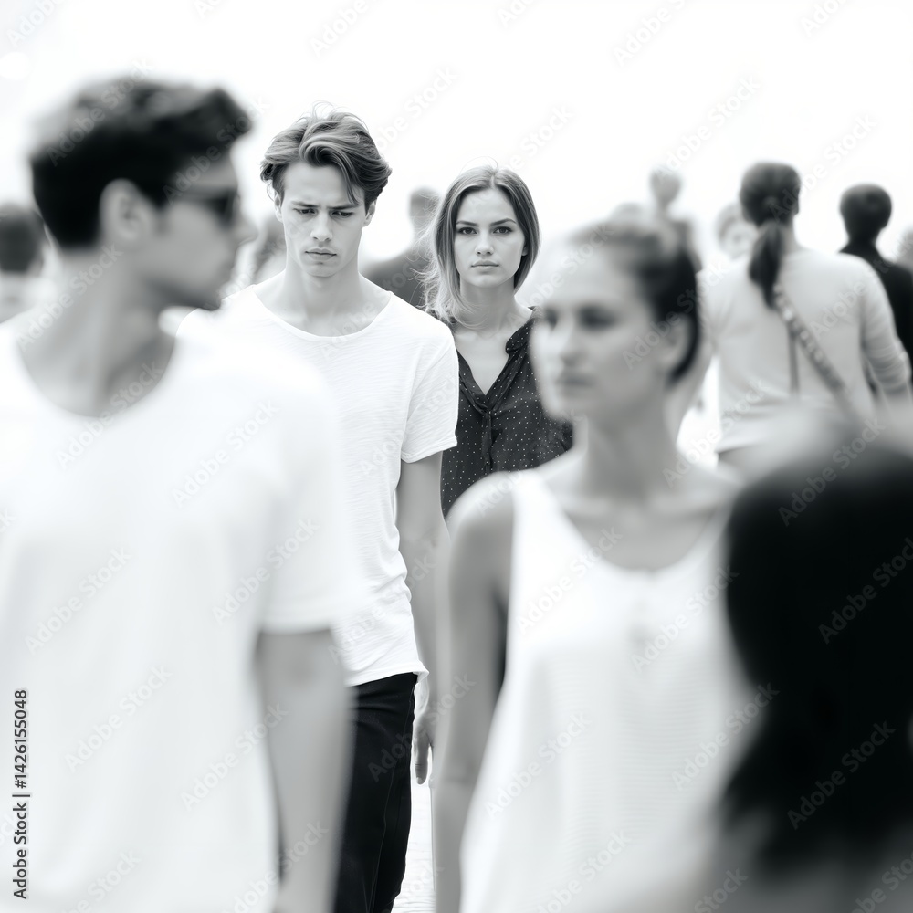 Obraz premium A group of people walking down a street in a crowd