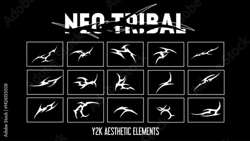 Set of neo tribal y2k aesthetic vector elements