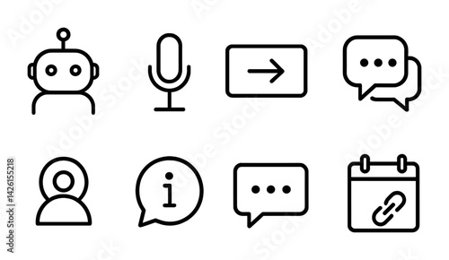 Essential communication and interface icons set in minimalist line style