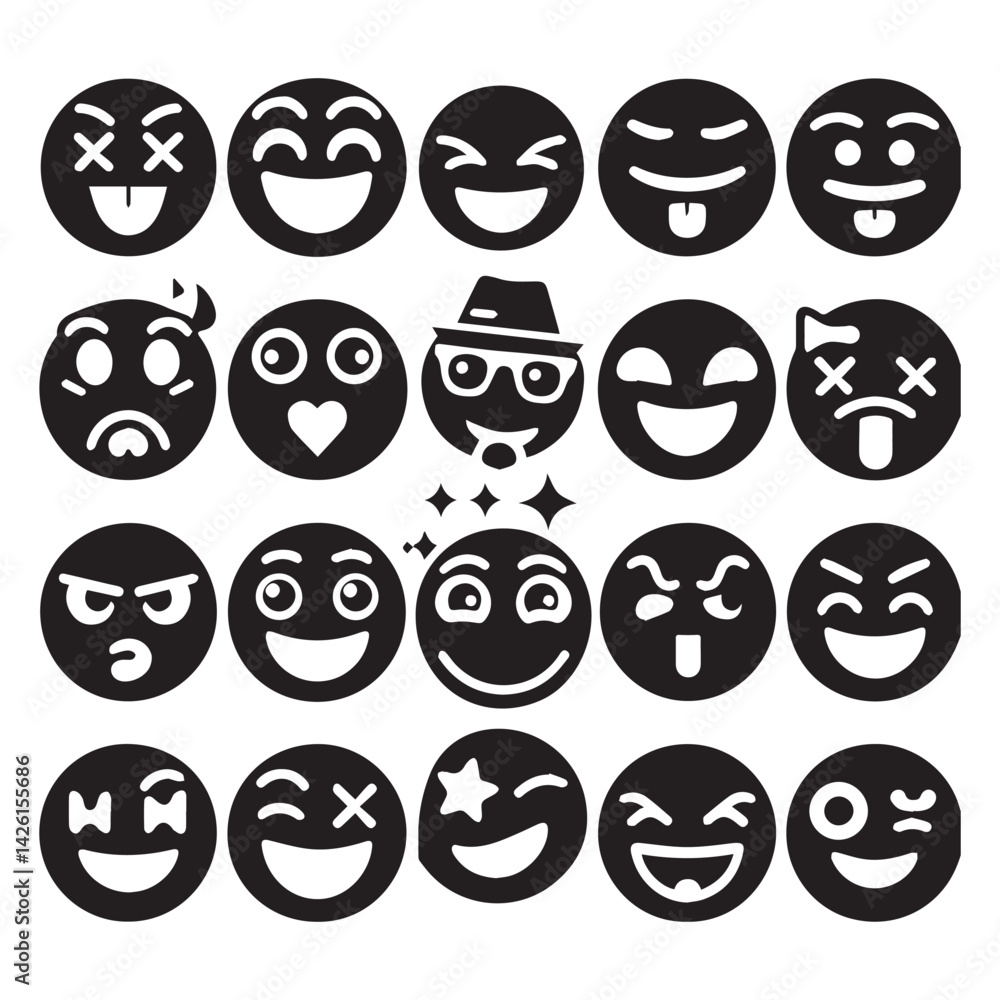 create emoji Silhouette Vector with white background create emoji Silhouette Vector with white background