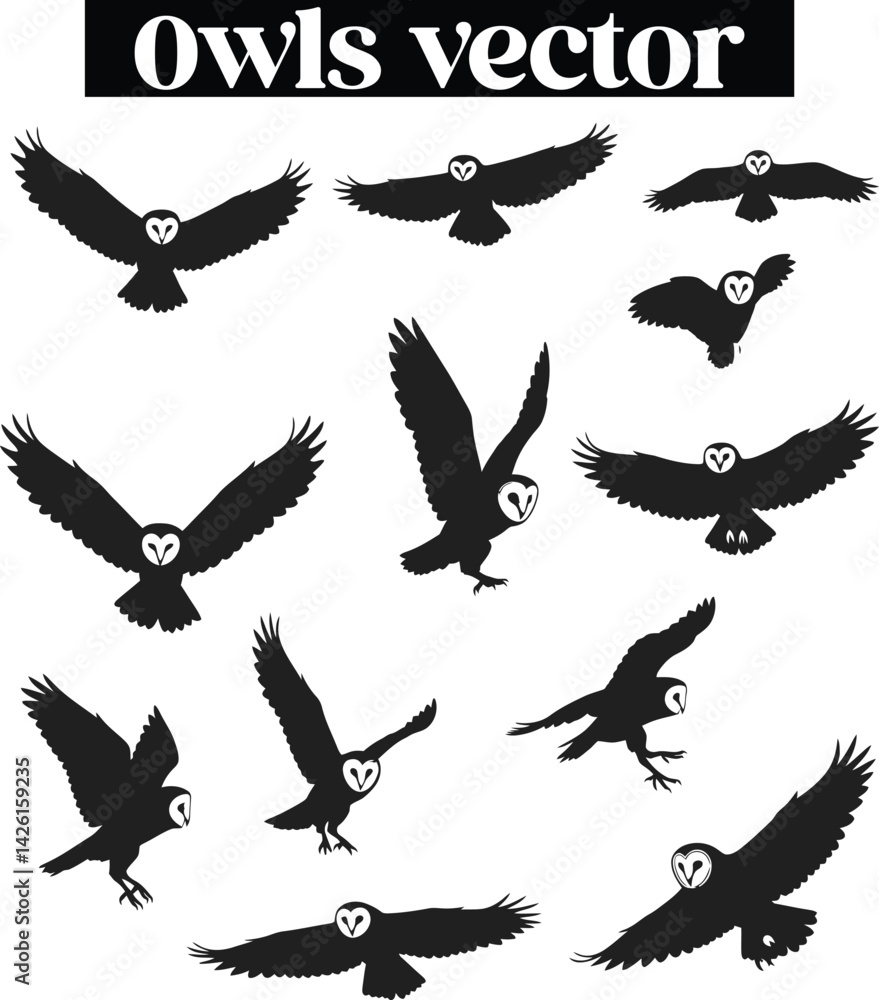 Obraz premium Owl Nocturnal Bird Illustrations Silhouettes