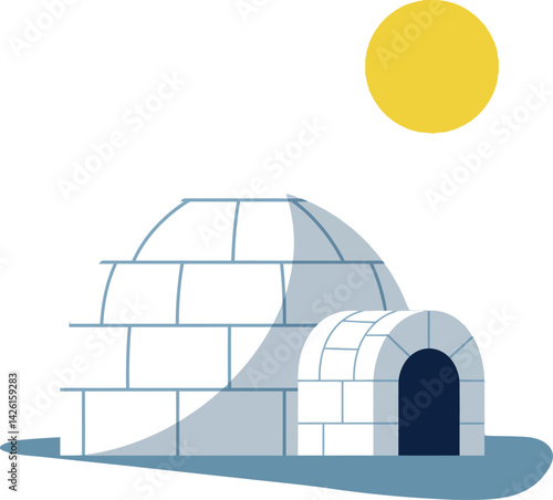 Igloo with yellow sun vector illustration in minimalist flat style outdoor scene 
