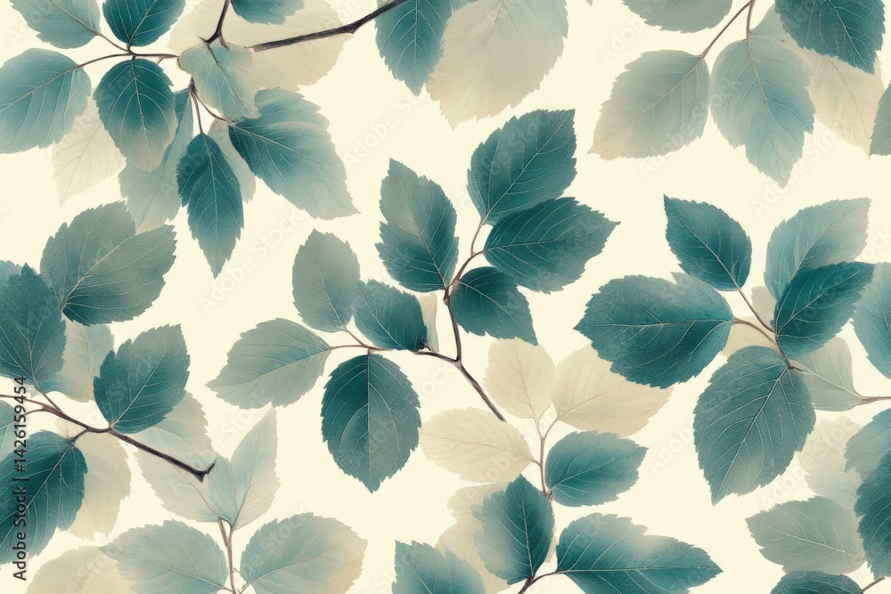 Beautiful arrangement of turquoise leaves on a light background creating a calming natural pattern Beautiful arrangement of turquoise leaves on a light background creating a calming natural pattern