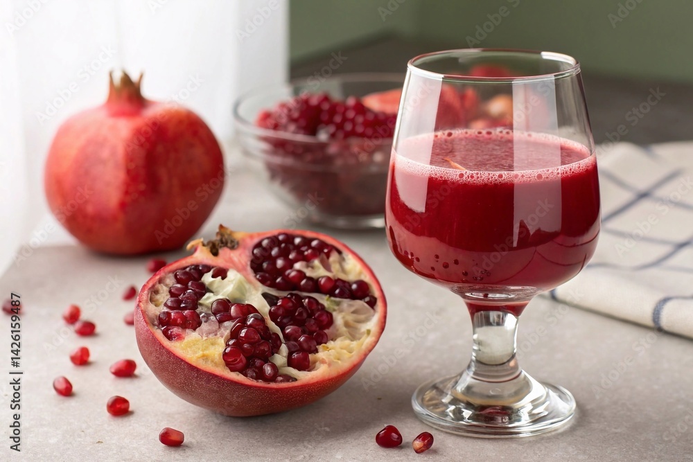 Freshly squeezed pomegranate juice in a glass. Freshly squeezed pomegranate juice in a glass.