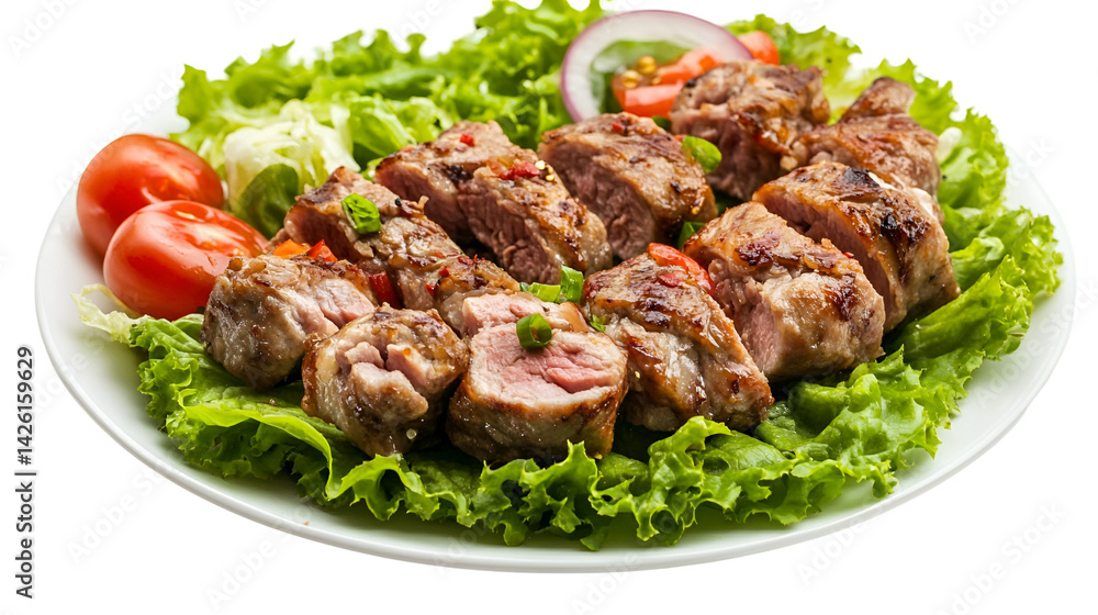 BBQ Meat Delight on Delicious assorted skewers of grilled meat. transparent background BBQ Meat Delight on Delicious assorted skewers of grilled meat. transparent background