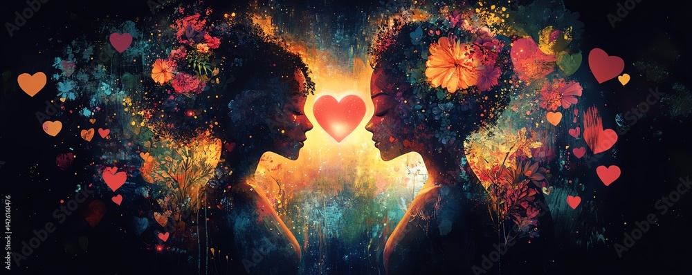 Fototapeta premium Elegant nighttime scene with two human profiles