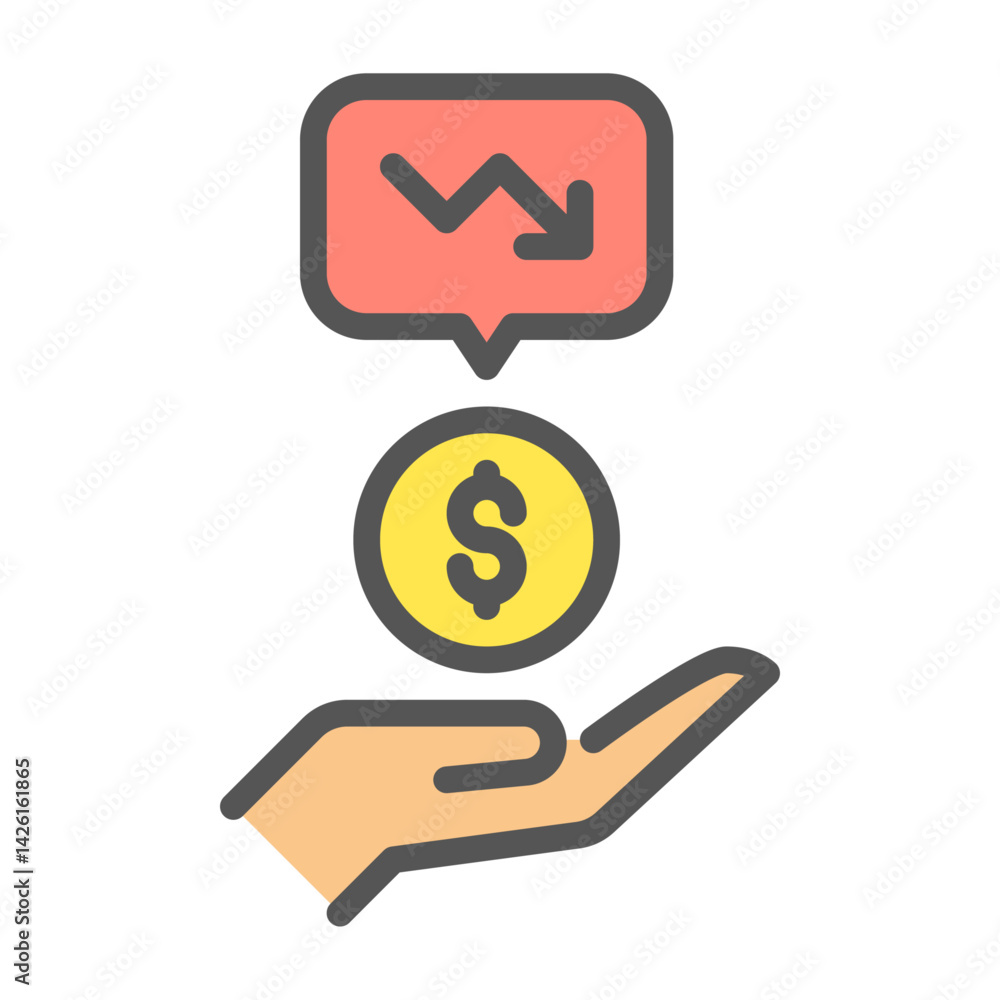 lower wage filled outline icon. underpaid color line illustration. lower wage filled outline icon. underpaid color line illustration.
