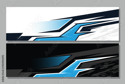 Car livery with geometric line shape, car wrap vector, Abstract line graphic design for wrapping vehicle in blue color EPS 10