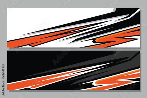 Car livery with geometric line shape, car wrap vector, Abstract line graphic design for wrapping vehicle  in red and orang color EPS 10