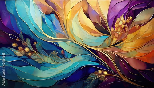 Obraz na płótnie Vibrant Jewel Tones Illuminate Stunning Modern Abstract, Evoking Emotional Energy Through Color and Texture in the Realm of Abstract Art. w salonie