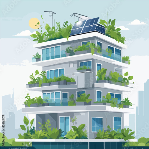 smart building with solar panels on the roof