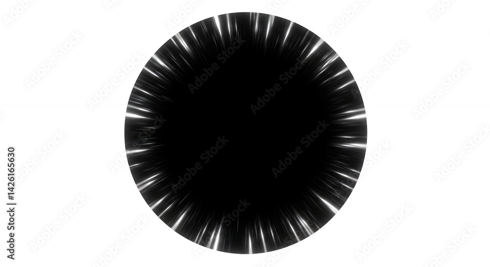 Fototapeta premium Black circle with radiating white lines abstract design