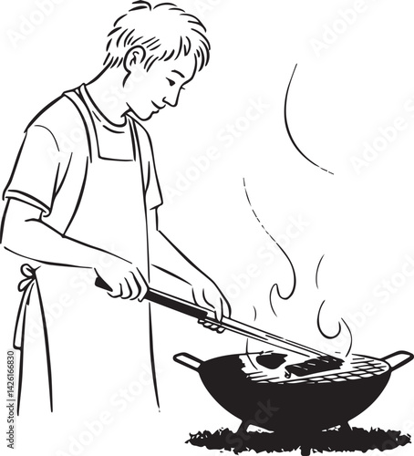 Barbecue grill with sizzling food