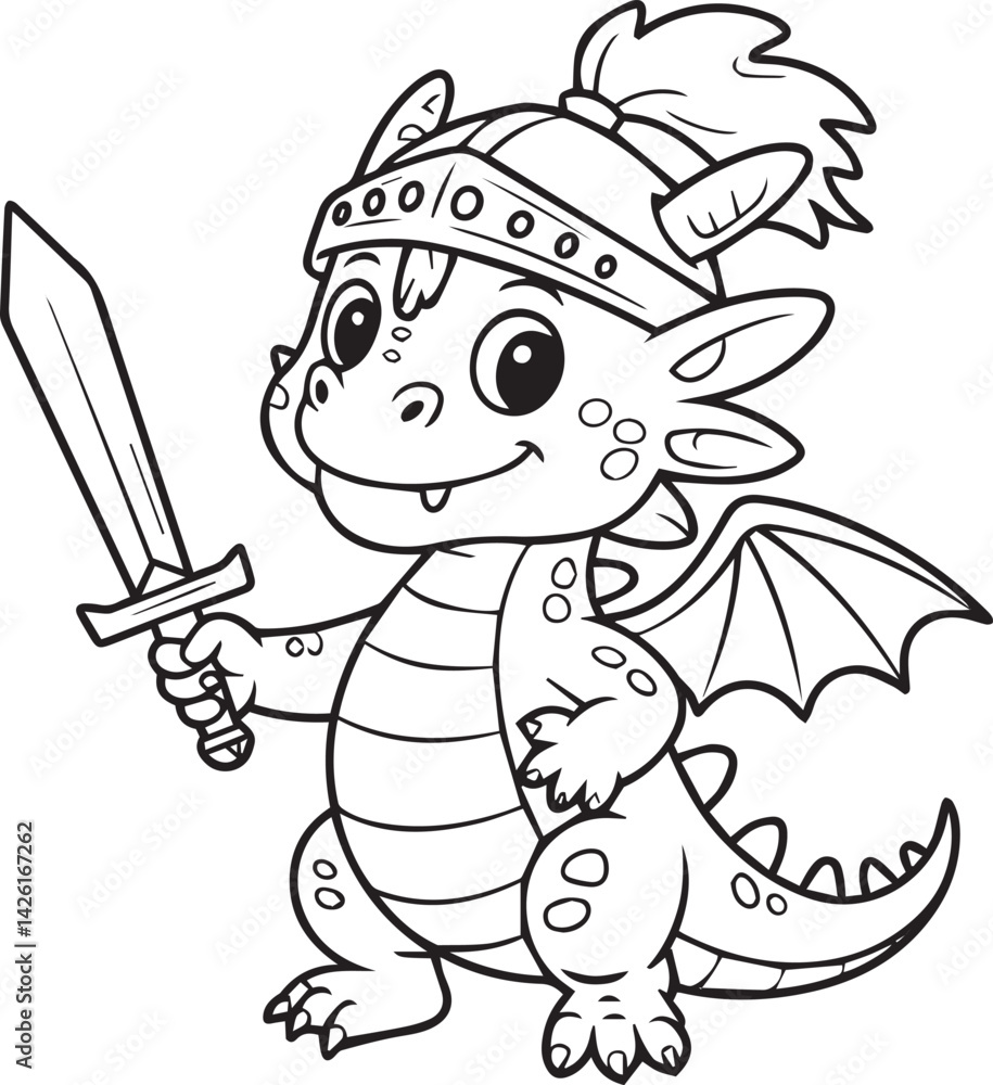 Obraz premium Dragon with knight helmet and sword