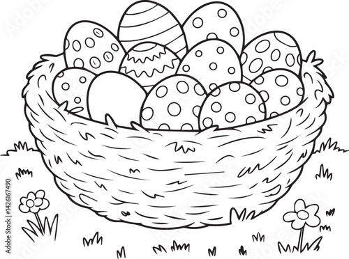 Basket filled with colorful eggs