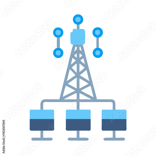 Network infrastructure: Transmission tower connecting to multiple servers
