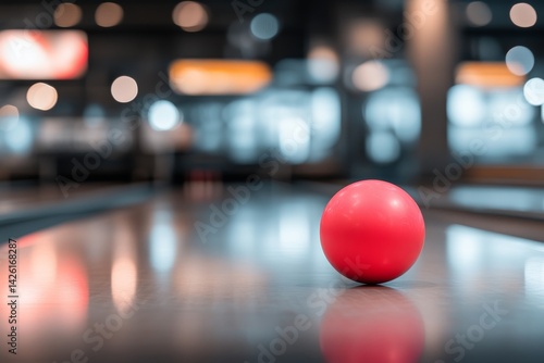 Wallpaper Mural A vibrant neon pink bowling ball rests on a glossy lane in a modern bowling alley adorned with bright lights and lively decor, offering ample copy space Torontodigital.ca