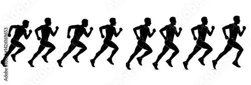 Set of web icons depicting runners in line style illustrating dynamic movement and athleticism for digital design use