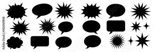 Set of web icons featuring line style speech bubbles and comic elements suitable for digital design