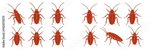 Collection of detailed line-style web icons featuring various types of cockroaches in a clear, organized layout for easy identification and use