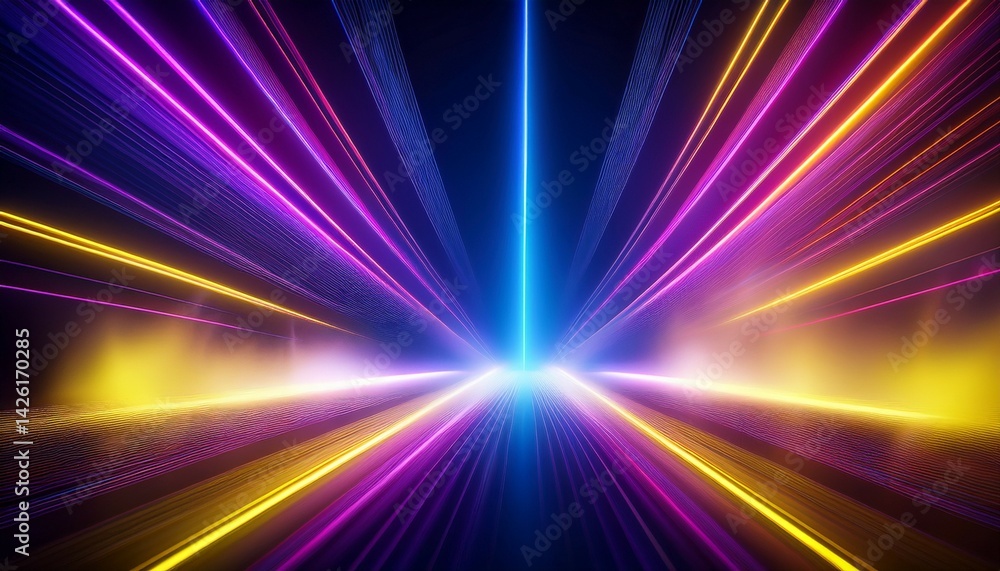 abstract background with vibrant laser lights and neon rays in shades of yellow pink and purple creating a dynamic nightclub atmosphere with fog effects on a dark blue backdrop captured with a can abstract background with vibrant laser lights and neon rays in shades of yellow pink and purple creating a dynamic nightclub atmosphere with fog effects on a dark blue backdrop captured with a can