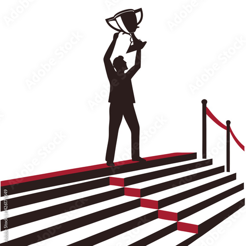 Silhouette of Success Trophy Holder in Heroic Stance