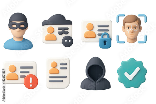 Obraz na płótnie Security and identification icon set – 3d style personal safety and verification symbols for anonymity, facial recognition, and identity protection w salonie