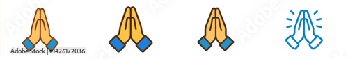 Set of web icons featuring hands in prayer position designed in line style for digital applications