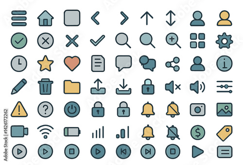 Collection of line style web icons featuring various functions and utilities for digital interfaces