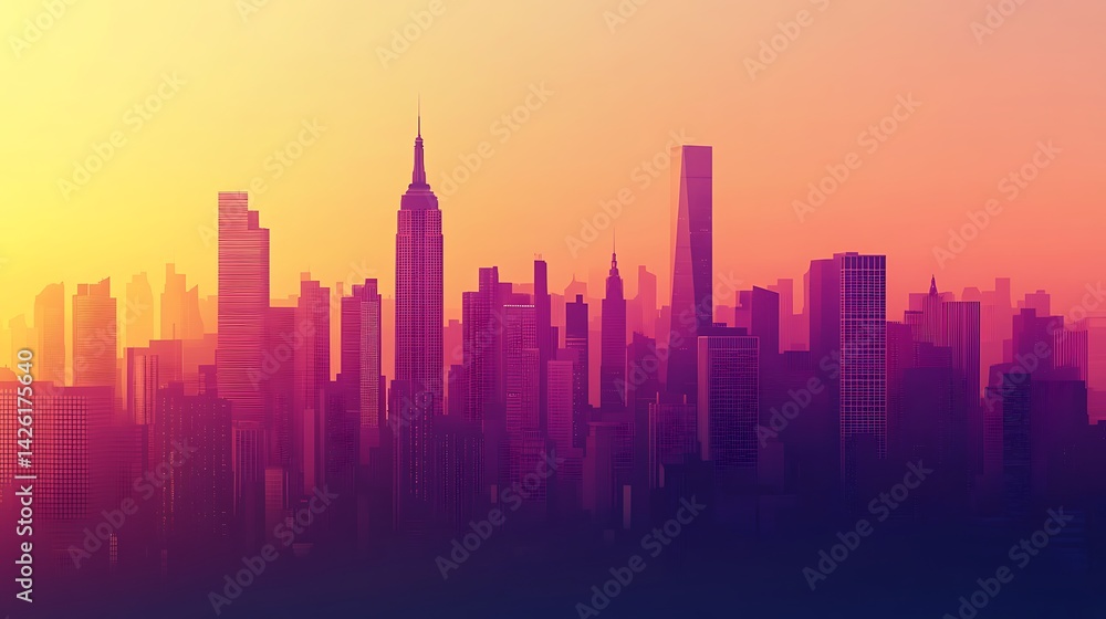 Cityscape Sunset Silhouette. Cityscape Sunset Silhouette.