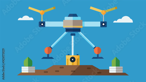 The drones mechanical arm can be equipped with specialized sensors to collect soil and material samples for analysis.. Vector illustration