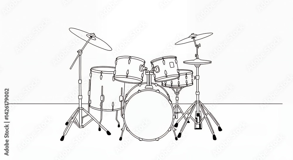 Line drawing of a drum set Line drawing of a drum set