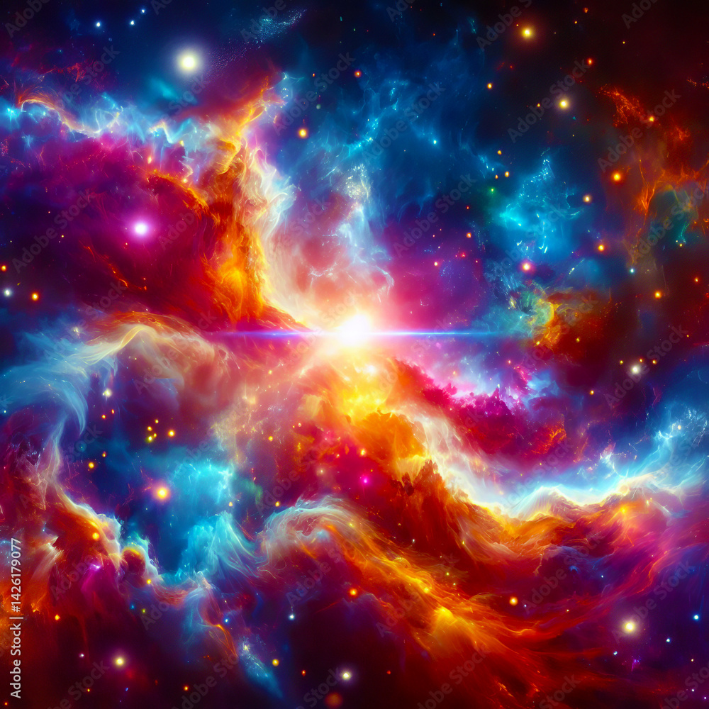 Obraz premium Galaxy with bright stars and gas clouds shining in endless space