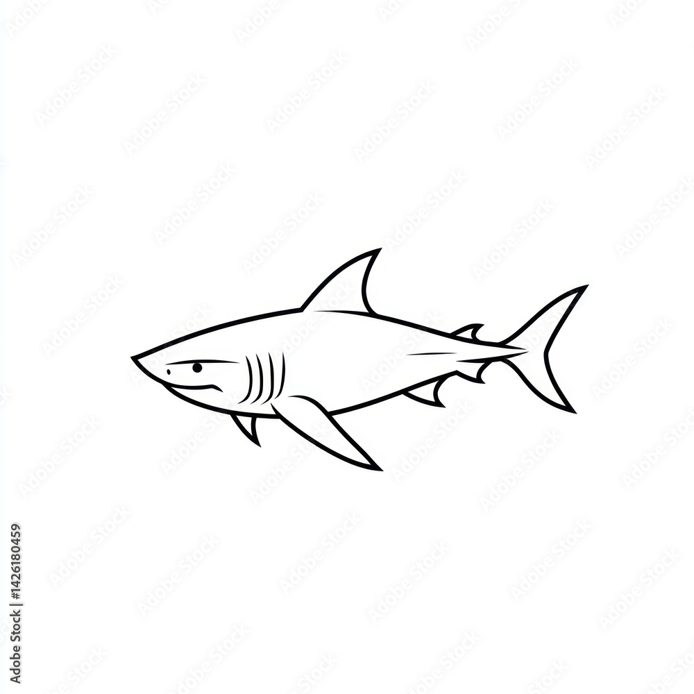 Fototapeta premium Simple black and white shark outline