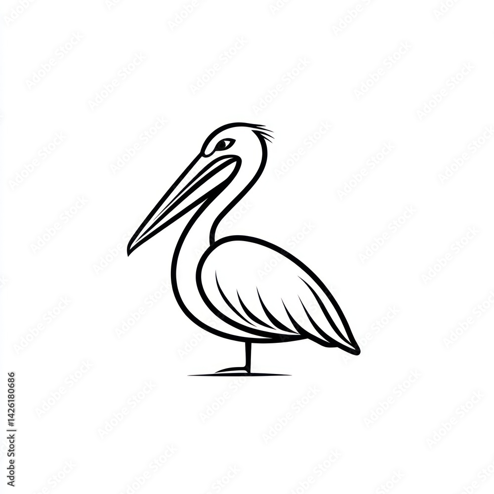Fototapeta premium Simple Line Art Pelican Illustration