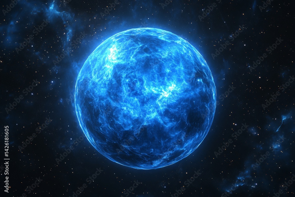 Fototapeta premium Bright blue star glowing in the vastness of space during a cosmic event