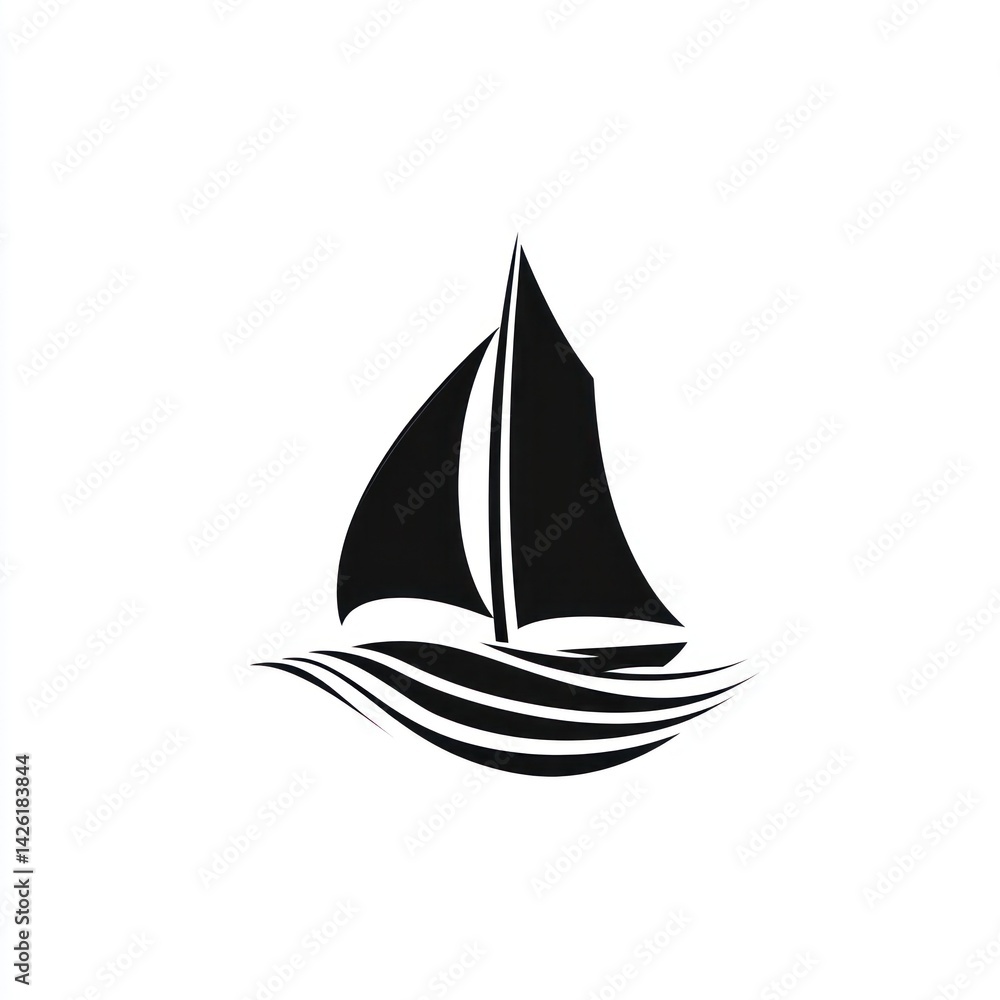 Fototapeta premium Sailboat icon, ocean waves, nautical design, website symbol