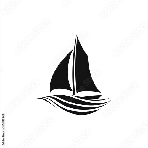 Sailboat icon, ocean waves, nautical design, website symbol